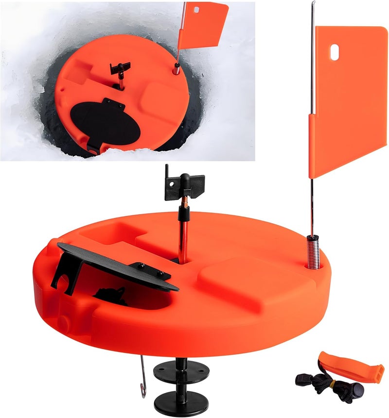 Adnee Ice Fishing Tip-Up - 10.5" Thermal Tip-Up with Orange Pole Flags - Freeze-Proof Ice Fishing Accessories Covers 10" Hole - Image 1
